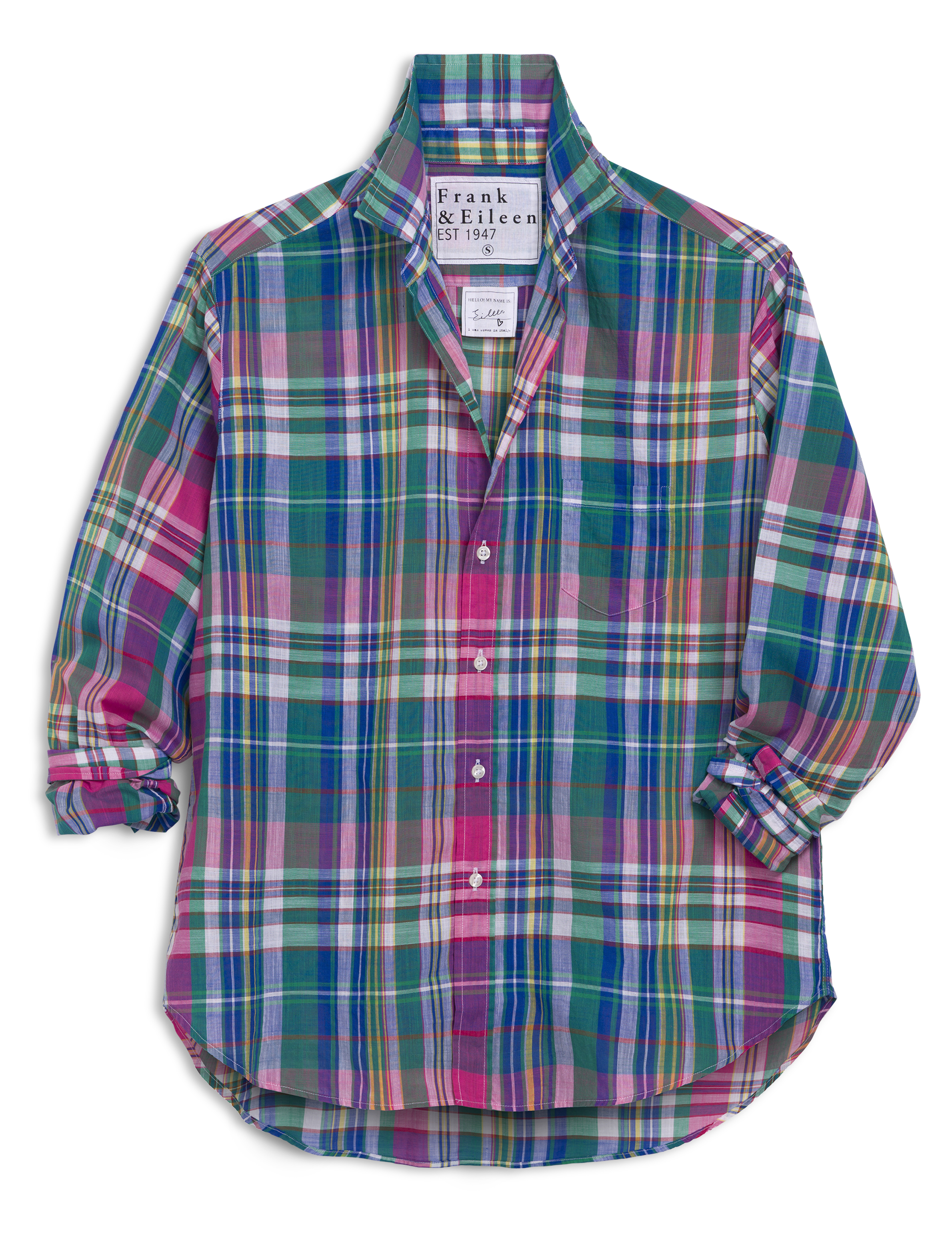 EILEEN Green and Pink with Blue Plaid, Italian Cotton