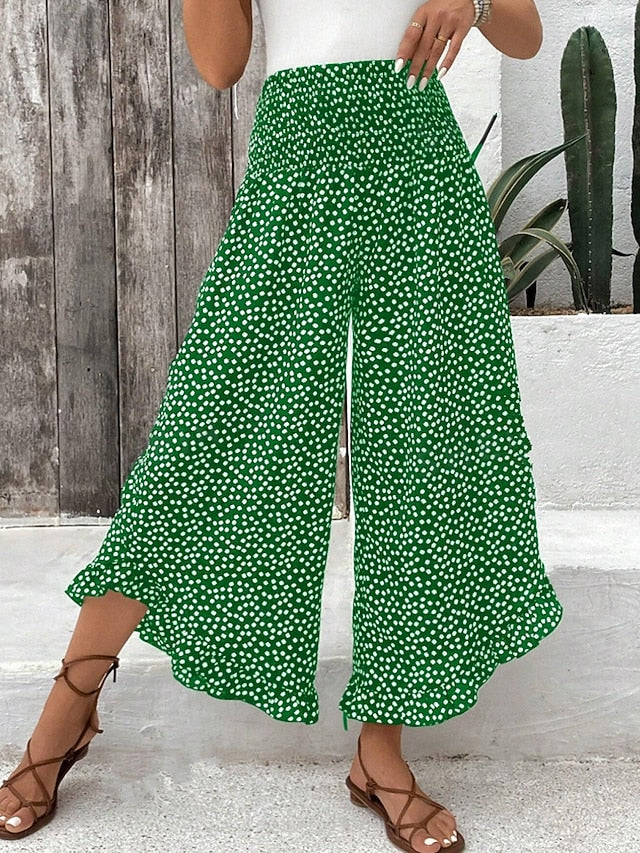 Women's Wide Leg Chinos Fashion Streetwear Full Length High Waist Polka Dot Pocket Elastic Waistband Print Comfy Soft Comfortable Micro-elastic Outdoor Street Black Red Green Spring Fall Regular Fit