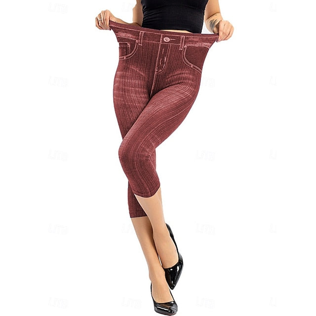 Women's Leggings Vintage Streetwear Casual Capris High Waist Plain Printing Comfy Soft Comfortable Stretchy Outdoor Street Blue Black Red Gray Summer Slim Fit