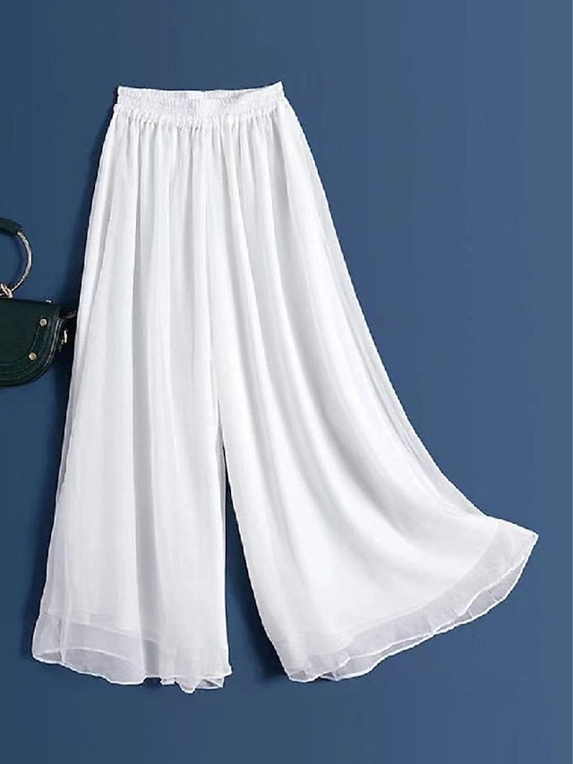 Women's Wide Leg Pants Trousers Vacation Streetwear Lightweight Full Length High Waist Plain Elastic Waist High Cut Breathability Comfortable Micro-elastic Outdoor Holiday Daily Wear Black White Pink