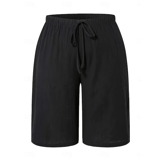 Women's Shorts Summer Shorts Bermuda shorts Beach Shorts Vacation Fashion Casual Knee Length High Waist Plain Drawstring Pocket Comfort Lightweight Soft Micro-elastic Outdoor Beach Holiday Blue Army