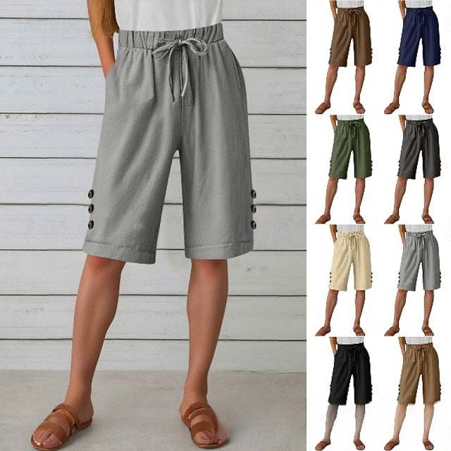 Women's Shorts Summer Shorts Beach Shorts Vacation Fashion Casual Daily Knee Length Mid Waist Drawstring Pocket Elastic Waistband Comfort Soft Breathable Inelastic Streetwear Beach Holiday claret