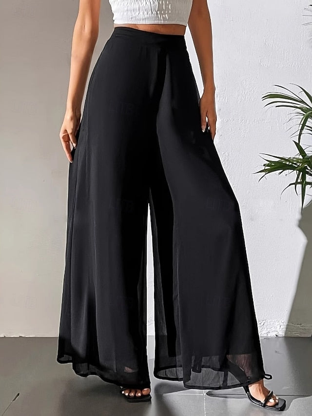 Women's Wide Leg Pants Trousers Vacation Streetwear Lightweight Full Length High Waist Plain Elastic Waist High Cut Breathability Comfortable Micro-elastic Outdoor Holiday Daily Wear Black White Pink