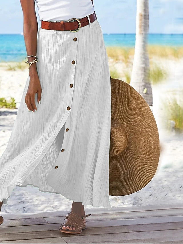 Women's Fashion coastal grandma style Summer Maxi Skirts Solid Colored Split Daily Vacation Black White Navy Blue Orange Autumn / Fall Polyester