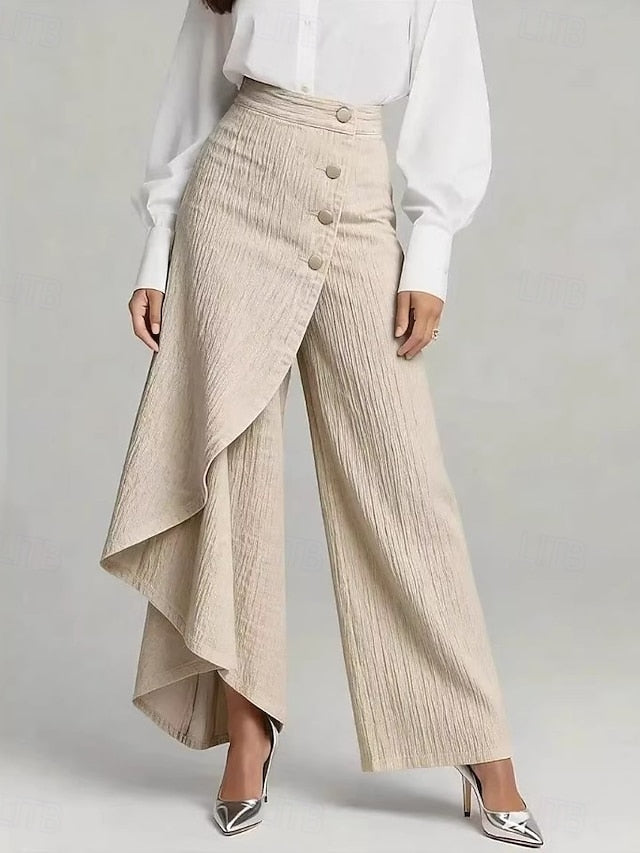 Women's Wide Leg Vacation Basic Full Length Mid Waist Inelastic Vacation Street Causal Blue Black Deep Blue Spring Loose Fit