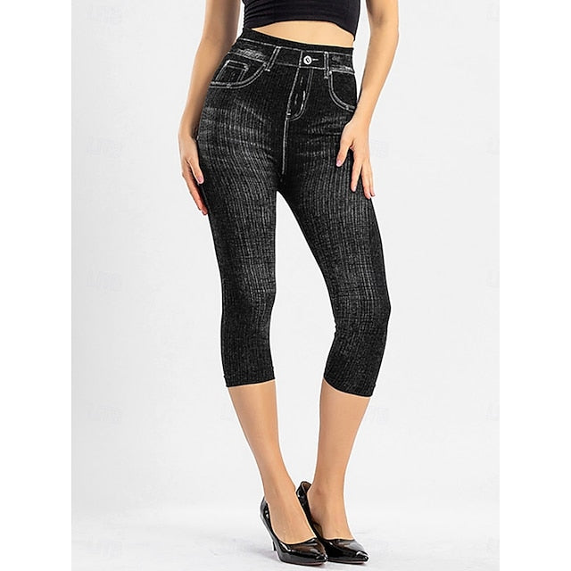 Women's Leggings Vintage Streetwear Casual Capris High Waist Plain Printing Comfy Soft Comfortable Stretchy Outdoor Street Blue Black Red Gray Summer Slim Fit