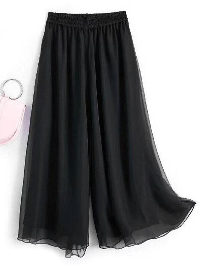 Women's Wide Leg Pants Trousers Vacation Streetwear Lightweight Full Length High Waist Plain Elastic Waist High Cut Breathability Comfortable Micro-elastic Outdoor Holiday Daily Wear Black White Pink