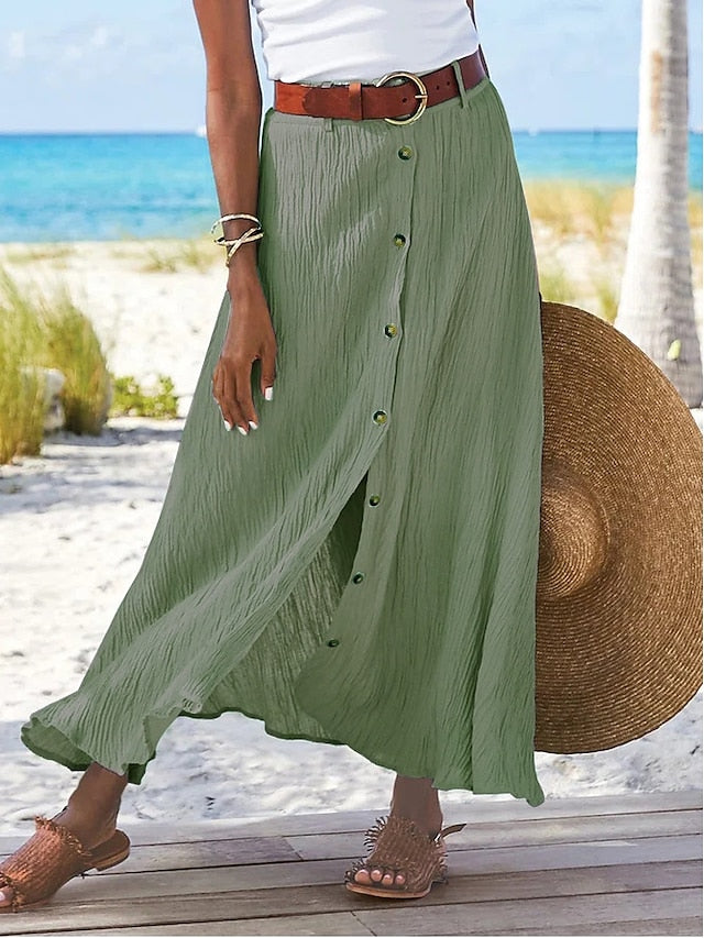 Women's Fashion coastal grandma style Summer Maxi Skirts Solid Colored Split Daily Vacation Black White Navy Blue Orange Autumn / Fall Polyester