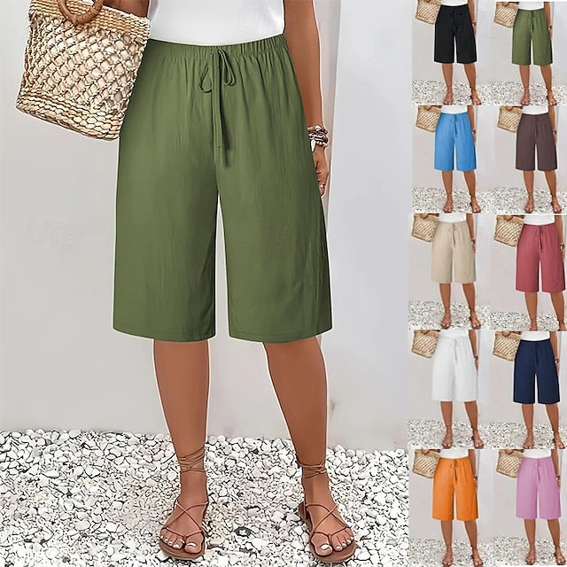 Women's Shorts Summer Shorts Bermuda shorts Beach Shorts Vacation Fashion Casual Knee Length High Waist Plain Drawstring Pocket Comfort Lightweight Soft Micro-elastic Outdoor Beach Holiday Blue Army
