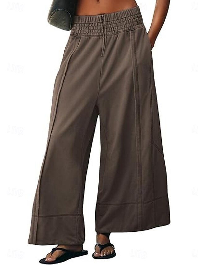 Women's Culottes Wide Leg Wide Leg Chinos Streetwear Casual Full Length Medium Waist Plain Elastic Waistband Comfy Comfort Inelastic Daily Outdoor Street Blue Apricot Black Red Spring Fall Loose Fit