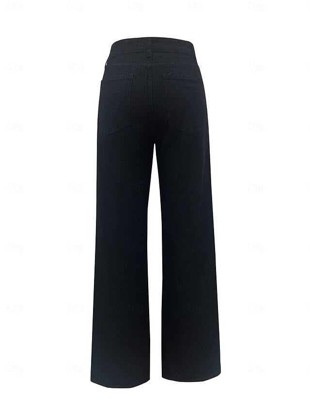 Women's Jeans Chinos Straight Vacation Vintage Streetwear Full Length Medium Waist Plain Pocket Elastic Waist Comfortable Inelastic Micro-elastic Daily Outdoor Street Navy Black Light Blue Fall Winter