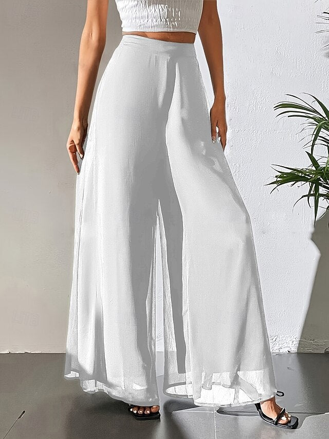 Women's Wide Leg Pants Trousers Vacation Streetwear Lightweight Full Length High Waist Plain Elastic Waist High Cut Breathability Comfortable Micro-elastic Outdoor Holiday Daily Wear Black White Pink
