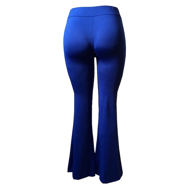 Women's Casual / Sporty Athleisure Flare Chinos Bell Bottom Wide Leg Full Length Dress Pants Weekend Yoga Stretchy Plain Comfort Mid Waist Slim White Black Blue Wine Coffee S M L XL