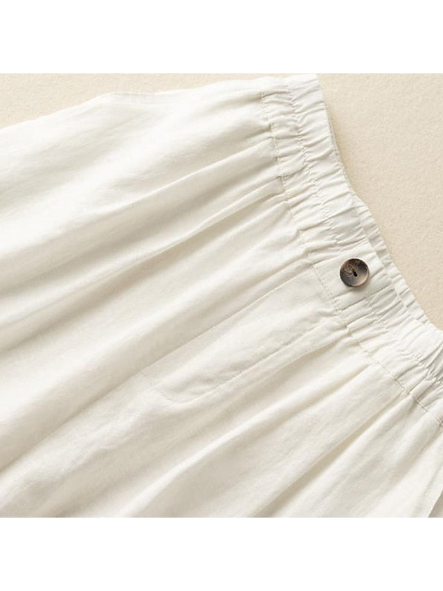 Women's Faux Cotton Linen Shorts Summer Shorts Bermuda shorts Casual Daily Short Mid Waist Plain Side Pockets Breathability Comfortable Inelastic Going out Weekend Black White Yellow Green Summer