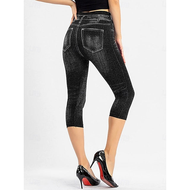 Women's Leggings Vintage Streetwear Casual Capris High Waist Plain Printing Comfy Soft Comfortable Stretchy Outdoor Street Blue Black Red Gray Summer Slim Fit