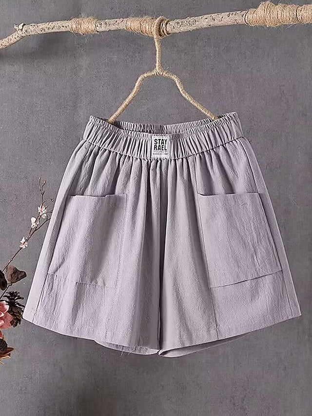 Women's Cotton Linen Pants Slacks Baggy Pants Cropped Pants Solid Classic Ankle-Length Mid Waist Pocket Baggy Elastic Drawstring Design Comfort Breathability Soft Micro-elastic Casual Dailywear Black