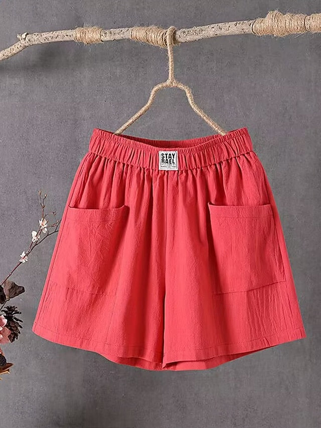 Women's Cotton Linen Pants Slacks Baggy Pants Cropped Pants Solid Classic Ankle-Length Mid Waist Pocket Baggy Elastic Drawstring Design Comfort Breathability Soft Micro-elastic Casual Dailywear Black