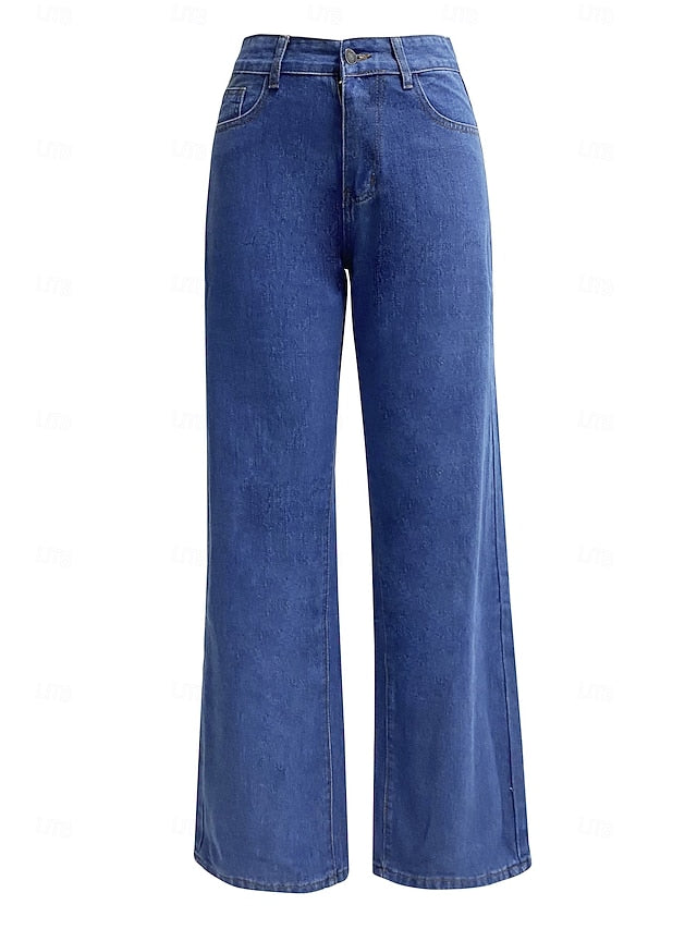 Women's Jeans Chinos Straight Vacation Vintage Streetwear Full Length Medium Waist Plain Pocket Elastic Waist Comfortable Inelastic Micro-elastic Daily Outdoor Street Navy Black Light Blue Fall Winter