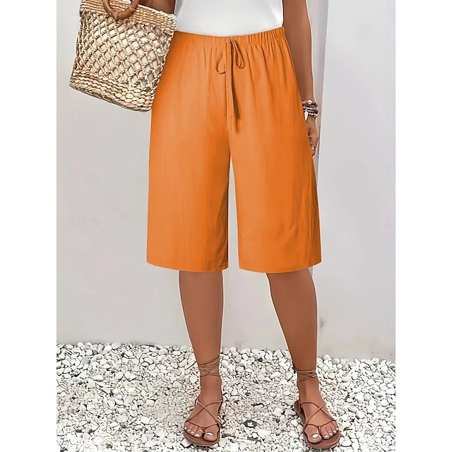 Women's Shorts Summer Shorts Bermuda shorts Beach Shorts Vacation Fashion Casual Knee Length High Waist Plain Drawstring Pocket Comfort Lightweight Soft Micro-elastic Outdoor Beach Holiday Blue Army