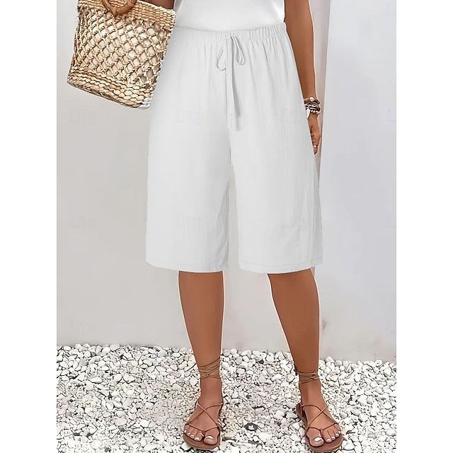 Women's Shorts Summer Shorts Bermuda shorts Beach Shorts Vacation Fashion Casual Knee Length High Waist Plain Drawstring Pocket Comfort Lightweight Soft Micro-elastic Outdoor Beach Holiday Blue Army