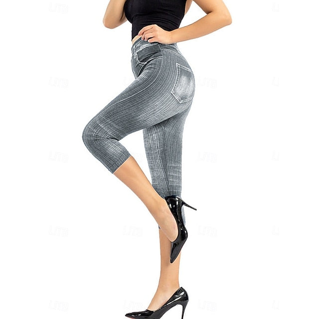 Women's Leggings Vintage Streetwear Casual Capris High Waist Plain Printing Comfy Soft Comfortable Stretchy Outdoor Street Blue Black Red Gray Summer Slim Fit