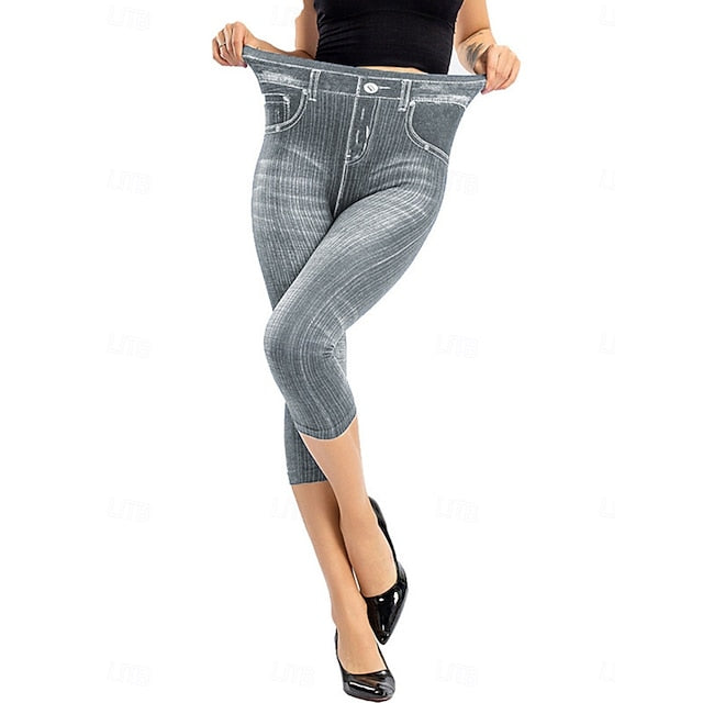 Women's Leggings Vintage Streetwear Casual Capris High Waist Plain Printing Comfy Soft Comfortable Stretchy Outdoor Street Blue Black Red Gray Summer Slim Fit