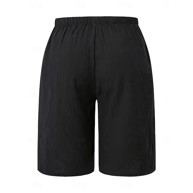 Women's Shorts Summer Shorts Bermuda shorts Beach Shorts Vacation Fashion Casual Knee Length High Waist Plain Drawstring Pocket Comfort Lightweight Soft Micro-elastic Outdoor Beach Holiday Blue Army