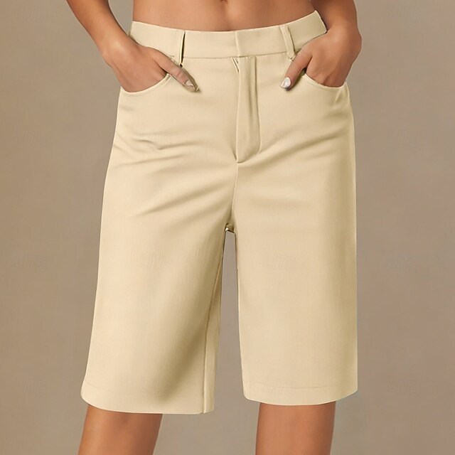 Women's Shorts Summer Shorts Bermuda shorts Vintage Fashion Casual Daily Knee Length Low Waist Solid Color Plain Pocket Straight Leg Comfort Lightweight Soft Inelastic Streetwear Office Work Grey