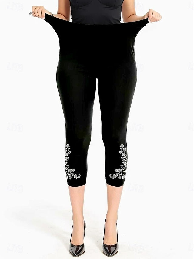Women's Leggings Capri Pants High Elasticity Vacation Vintage Fashion Calf-Length Mid Waist Floral Graphic Printing Breathable Soft Vacation Casual Daily Robin's Egg Blue Black Deep Blue Light Blue