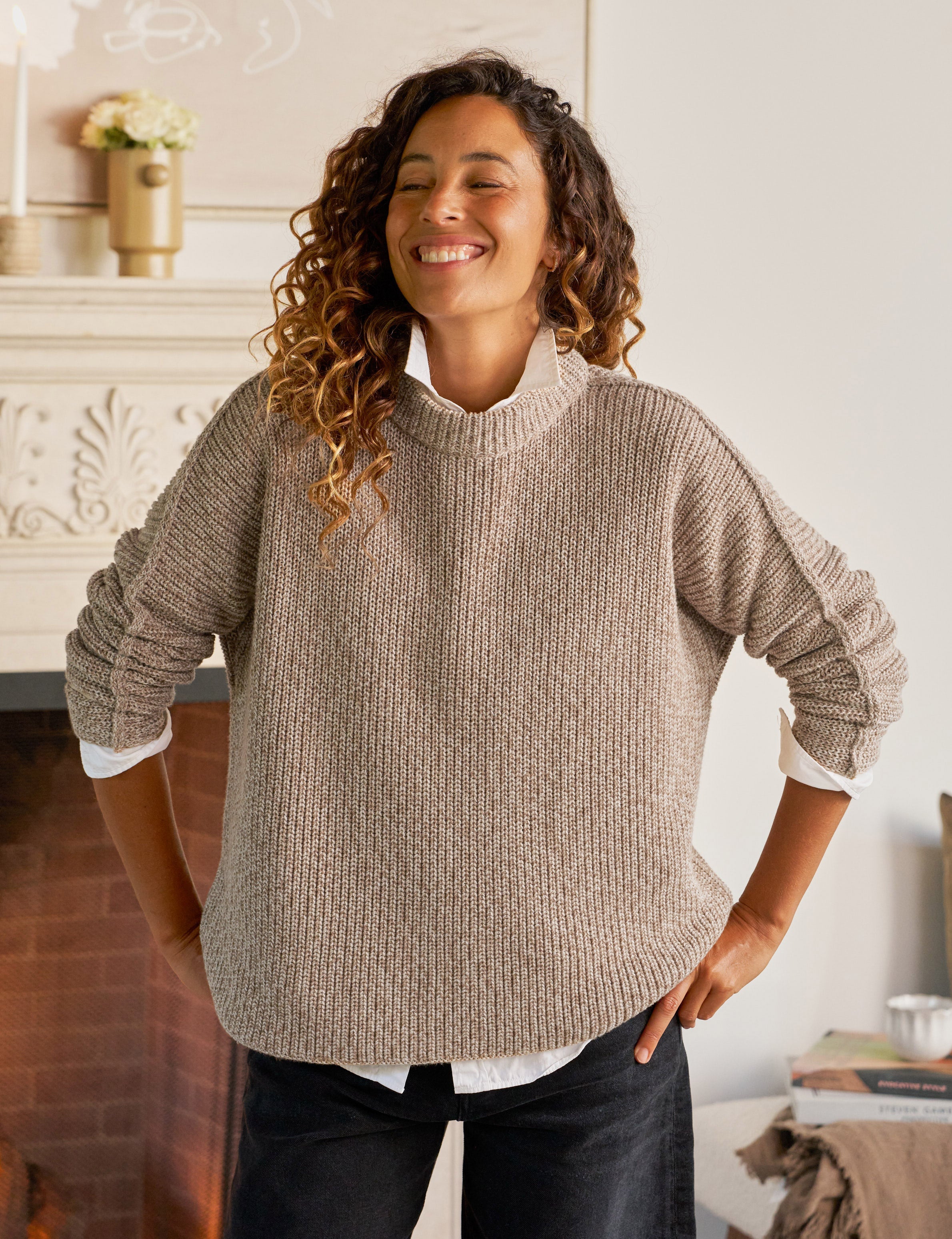 MONTECITO SWEATER Sandstone, Pure Italian Cotton