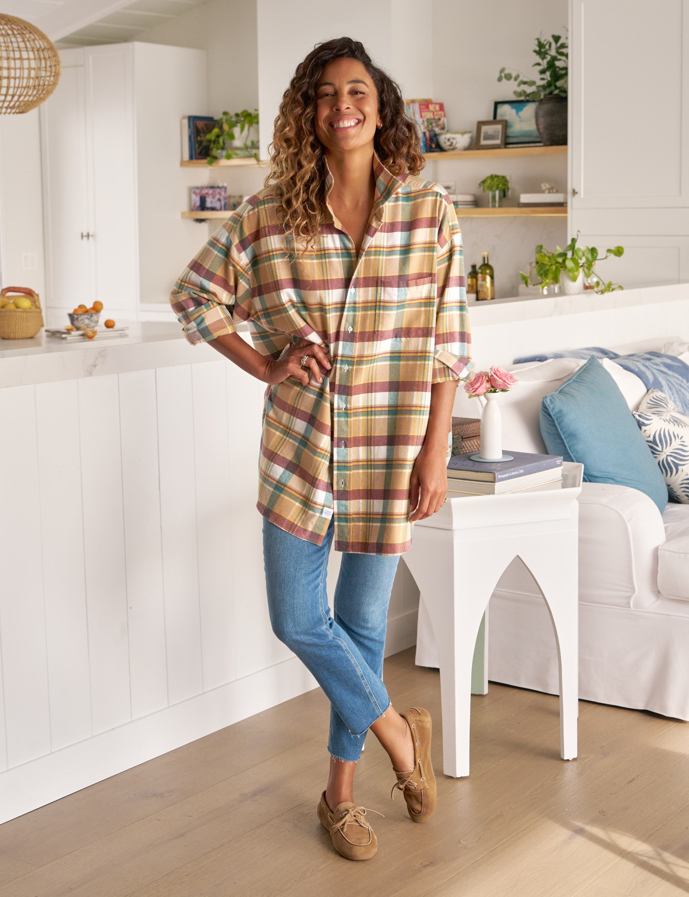 MACKENZIE Green and Tan with White Plaid, Italian Flannel
