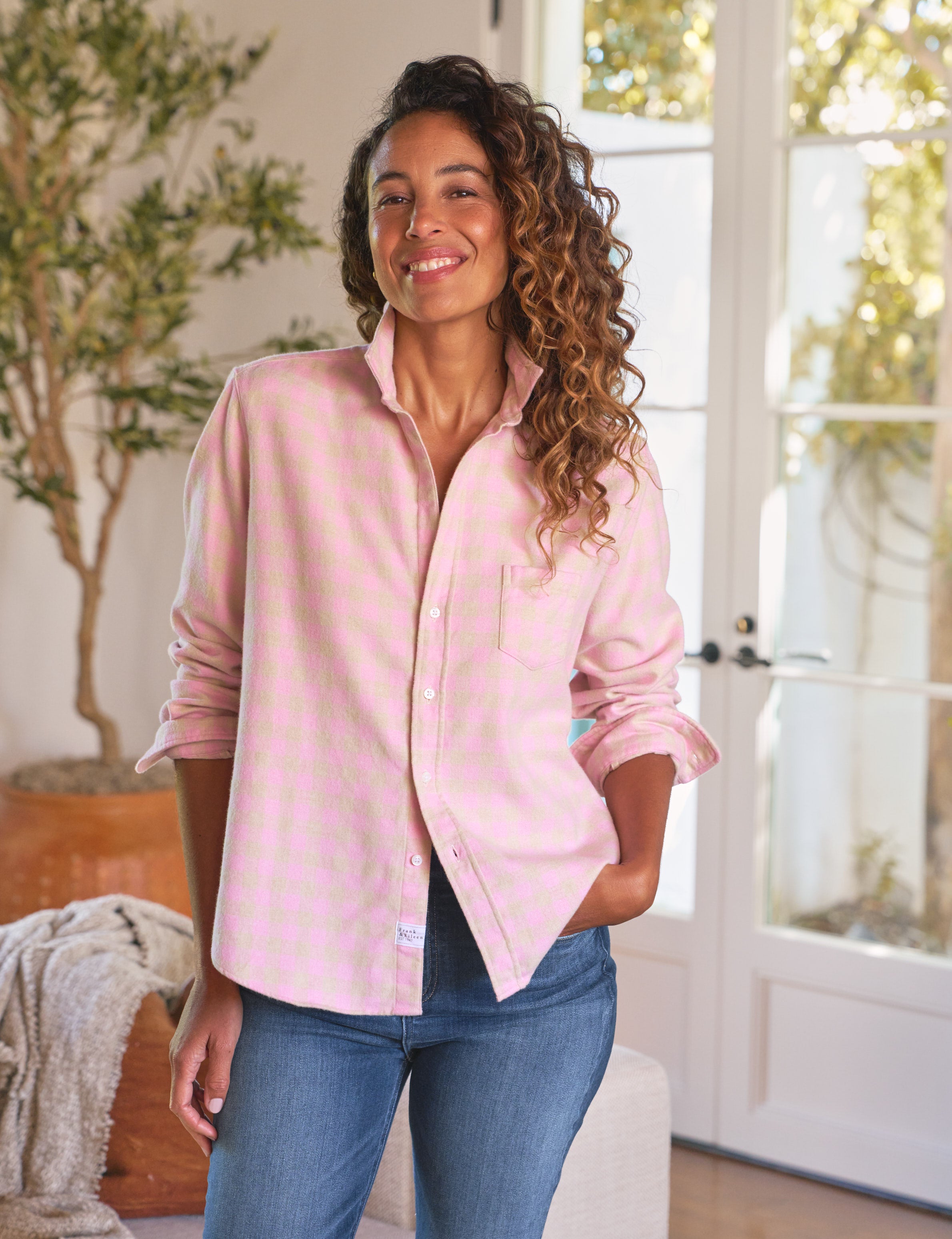 EILEEN Beige and Pink Check, Italian Flannel