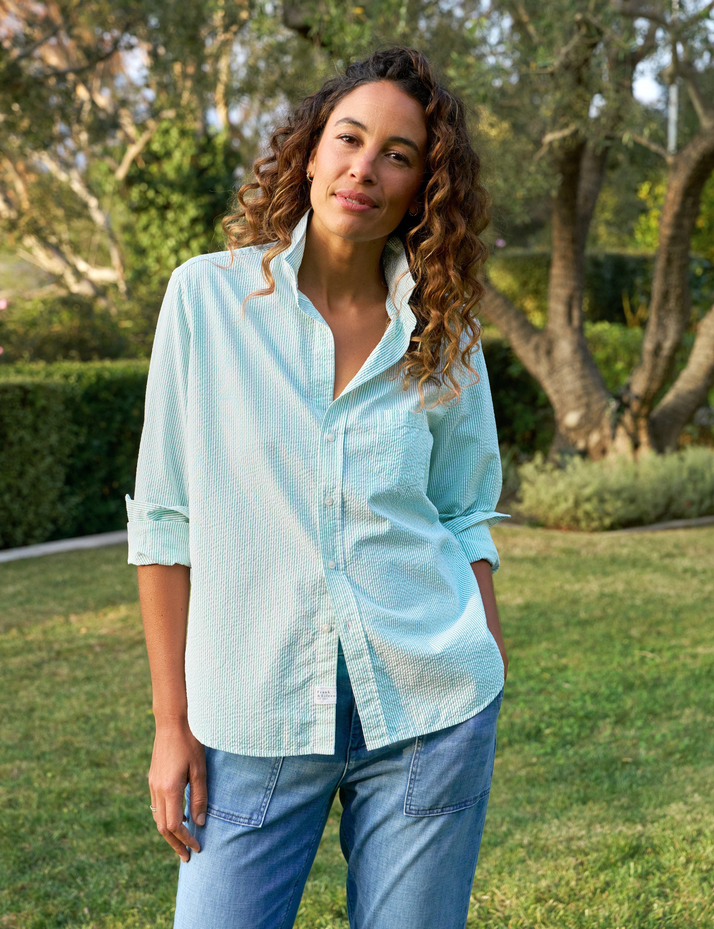 EILEEN Green Stripe, Italian Seersucker
