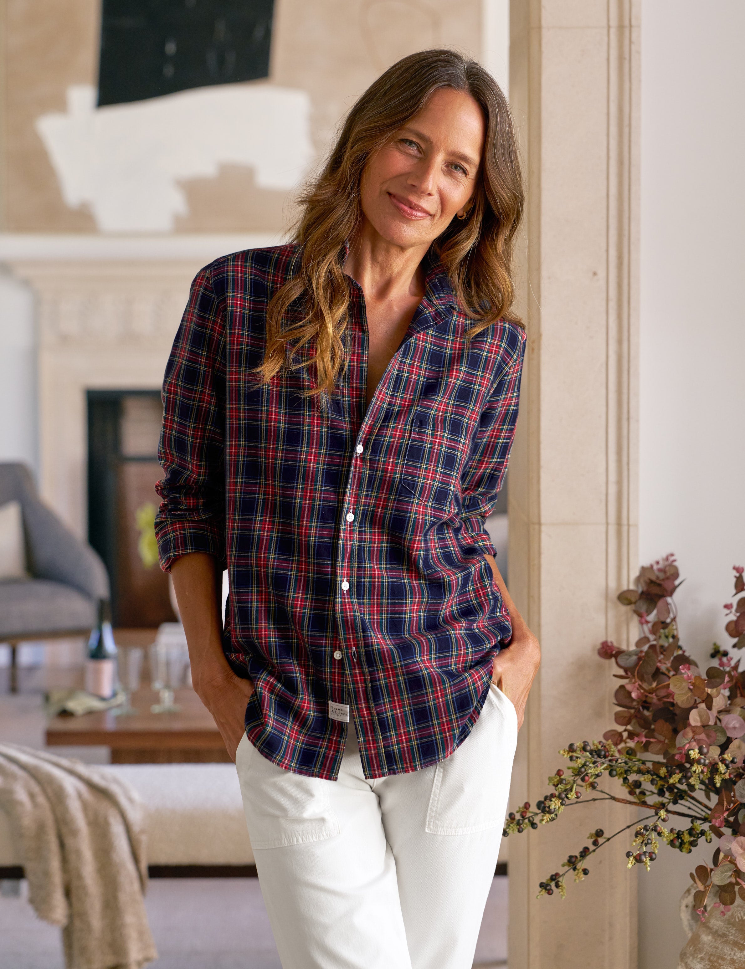 EILEEN Red and Yellow with Navy Plaid, Italian Flannel