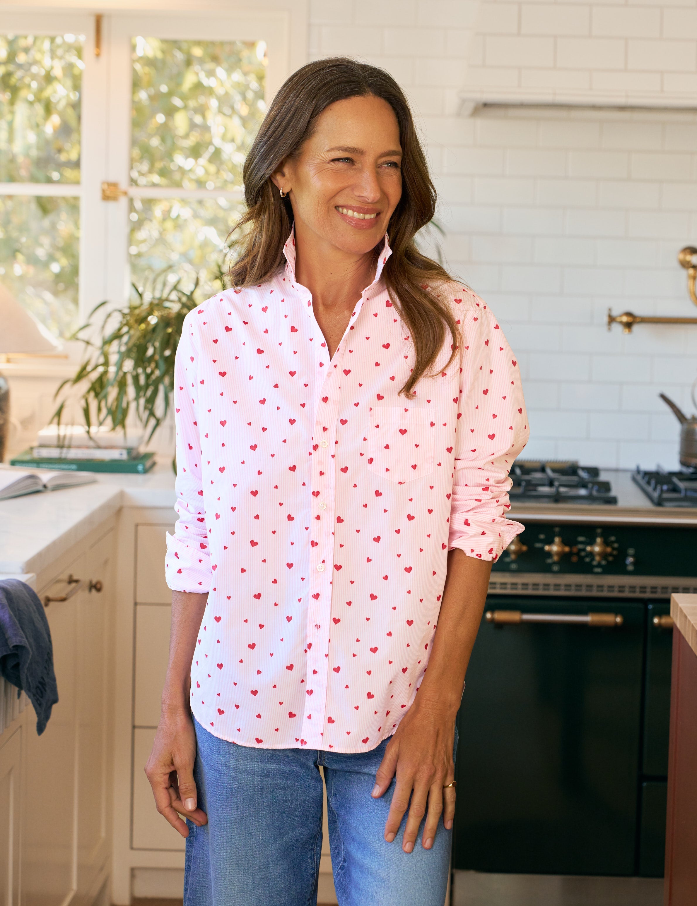 EILEEN Pink Stripe with Hearts, Italian Cotton