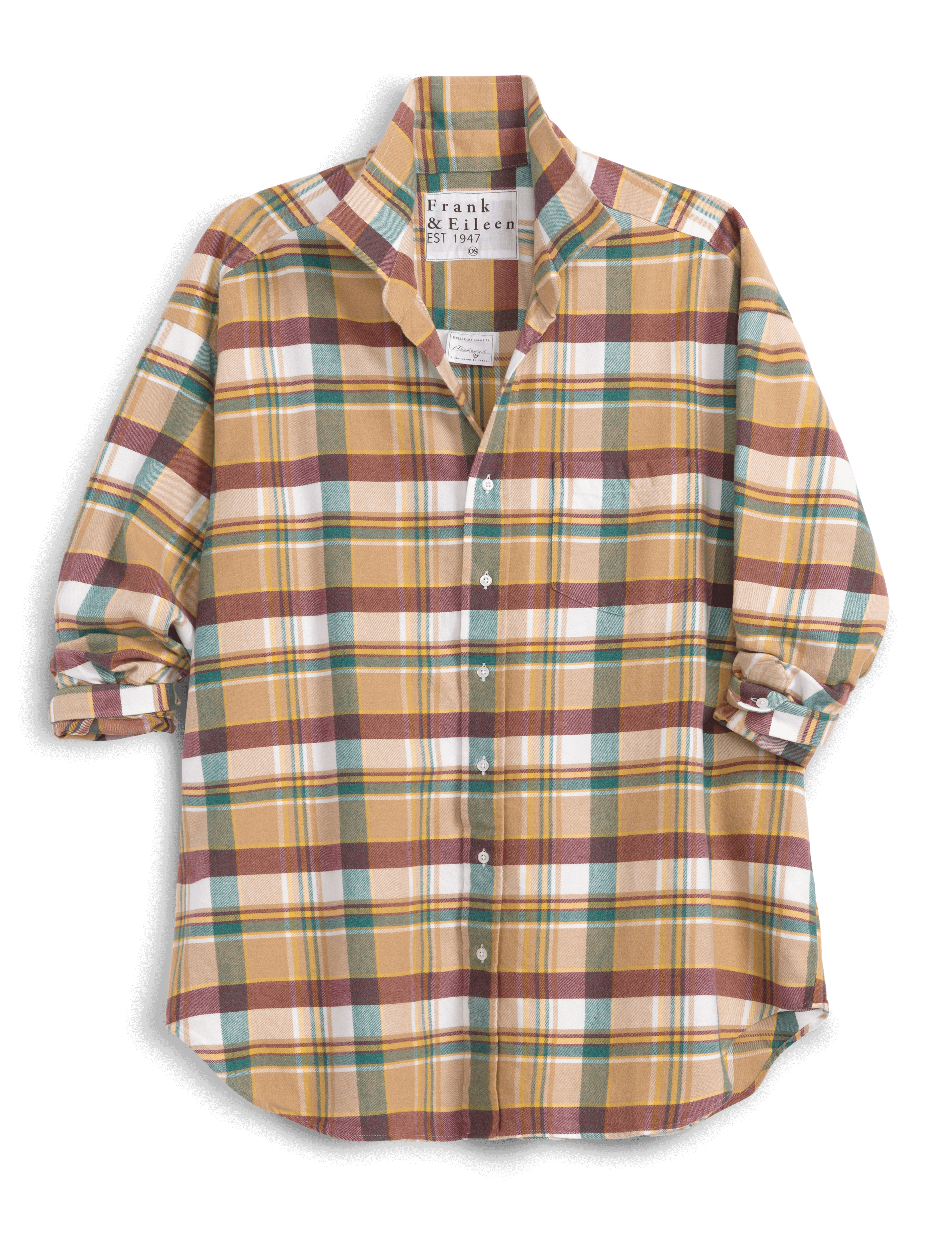 MACKENZIE Green and Tan with White Plaid, Italian Flannel