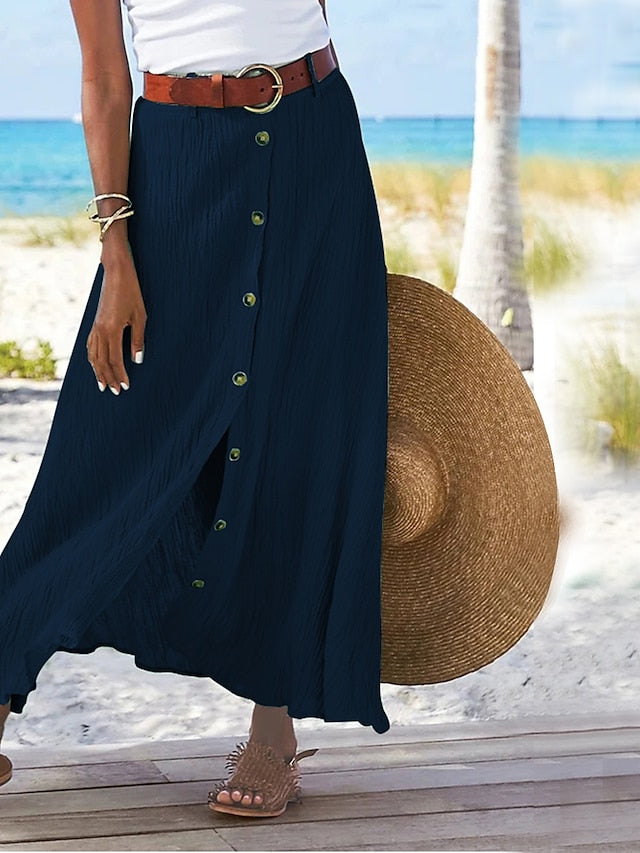 Women's Fashion coastal grandma style Summer Maxi Skirts Solid Colored Split Daily Vacation Black White Navy Blue Orange Autumn / Fall Polyester
