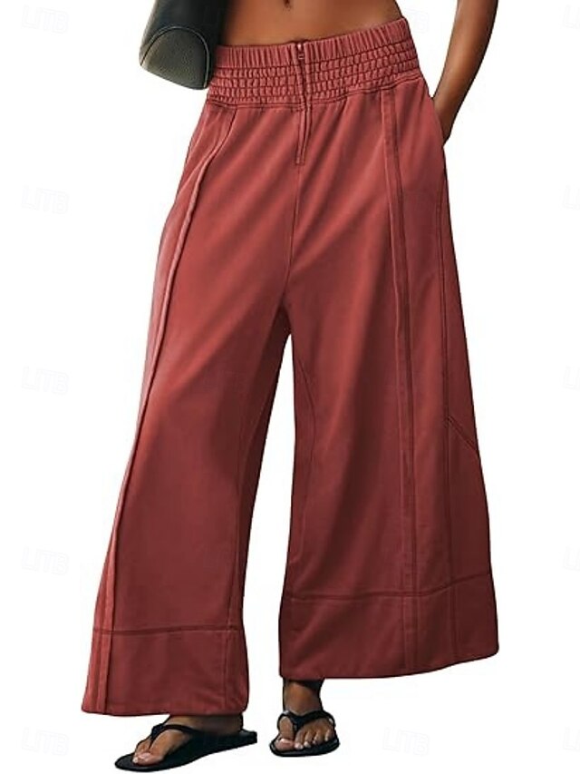 Women's Culottes Wide Leg Wide Leg Chinos Streetwear Casual Full Length Medium Waist Plain Elastic Waistband Comfy Comfort Inelastic Daily Outdoor Street Blue Apricot Black Red Spring Fall Loose Fit