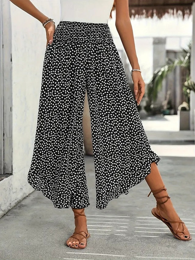 Women's Wide Leg Chinos Fashion Streetwear Full Length High Waist Polka Dot Pocket Elastic Waistband Print Comfy Soft Comfortable Micro-elastic Outdoor Street Black Red Green Spring Fall Regular Fit
