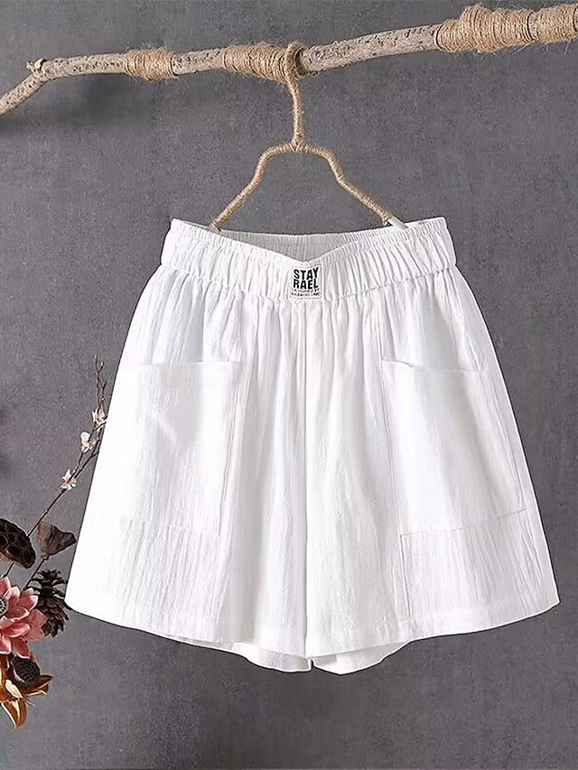 Women's Cotton Linen Pants Slacks Baggy Pants Cropped Pants Solid Classic Ankle-Length Mid Waist Pocket Baggy Elastic Drawstring Design Comfort Breathability Soft Micro-elastic Casual Dailywear Black