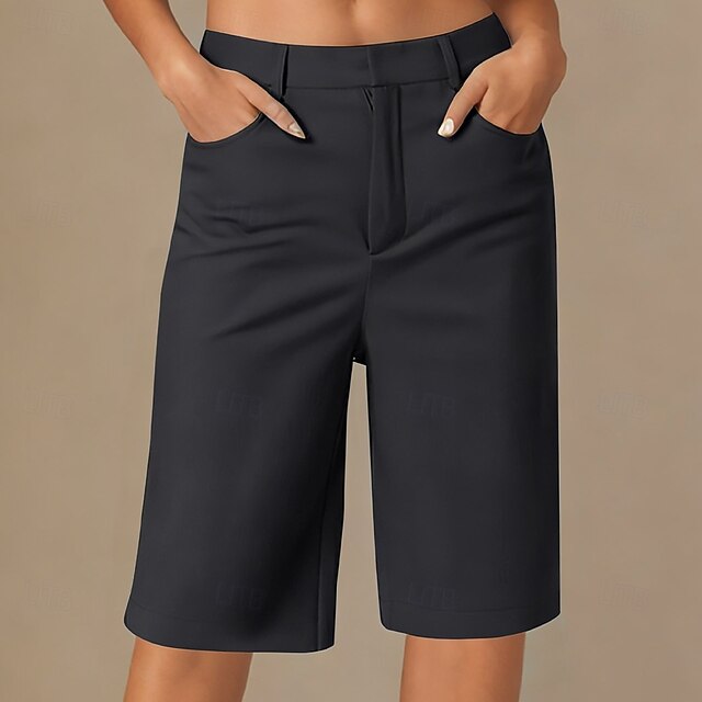 Women's Shorts Summer Shorts Bermuda shorts Vintage Fashion Casual Daily Knee Length Low Waist Solid Color Plain Pocket Straight Leg Comfort Lightweight Soft Inelastic Streetwear Office Work Grey