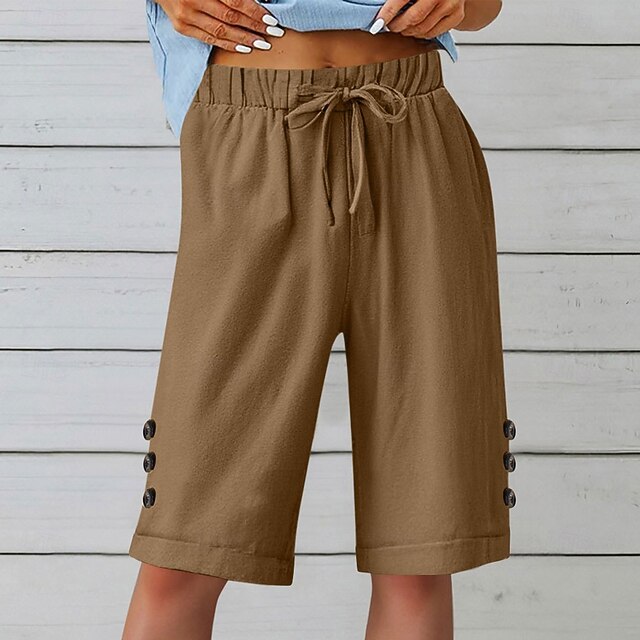 Women's Shorts Summer Shorts Beach Shorts Vacation Fashion Casual Daily Knee Length Mid Waist Drawstring Pocket Elastic Waistband Comfort Soft Breathable Inelastic Streetwear Beach Holiday claret
