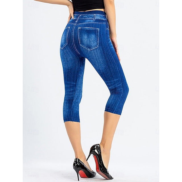 Women's Leggings Vintage Streetwear Casual Capris High Waist Plain Printing Comfy Soft Comfortable Stretchy Outdoor Street Blue Black Red Gray Summer Slim Fit