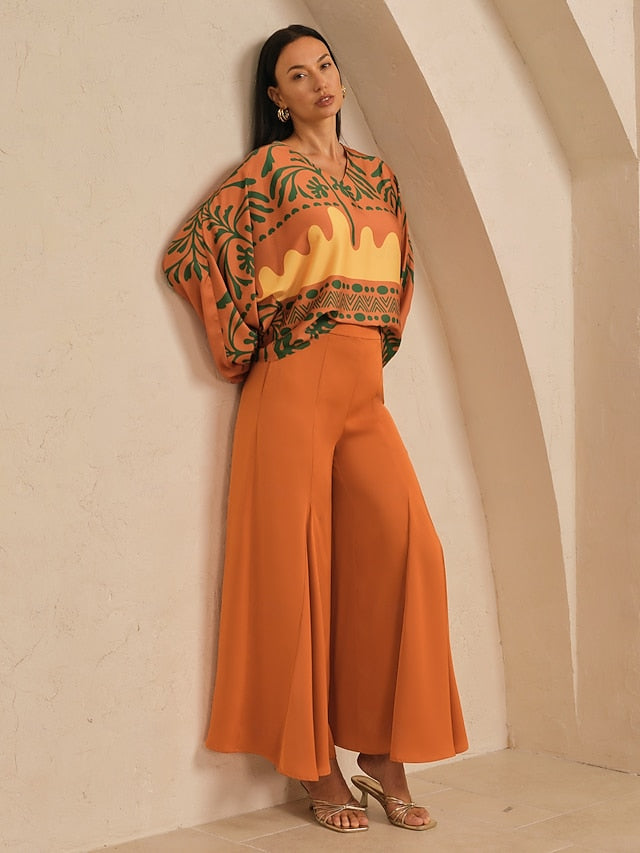 Women's Wide Leg Pants Khaki Satin Elastic Waist Pleated Hawaiian Vacation Casual Daily Spring Summer Autumn