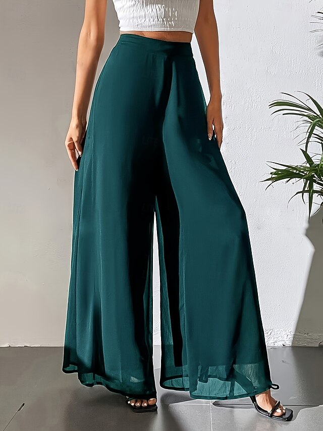 Women's Wide Leg Pants Trousers Vacation Streetwear Lightweight Full Length High Waist Plain Elastic Waist High Cut Breathability Comfortable Micro-elastic Outdoor Holiday Daily Wear Black White Pink