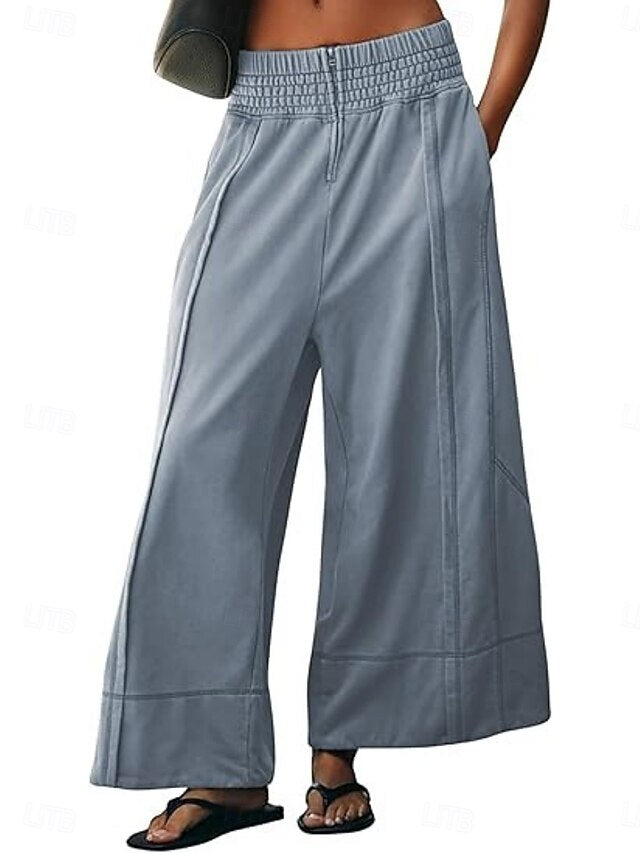 Women's Culottes Wide Leg Wide Leg Chinos Streetwear Casual Full Length Medium Waist Plain Elastic Waistband Comfy Comfort Inelastic Daily Outdoor Street Blue Apricot Black Red Spring Fall Loose Fit