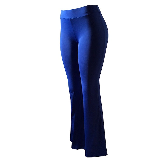 Women's Casual / Sporty Athleisure Flare Chinos Bell Bottom Wide Leg Full Length Dress Pants Weekend Yoga Stretchy Plain Comfort Mid Waist Slim White Black Blue Wine Coffee S M L XL