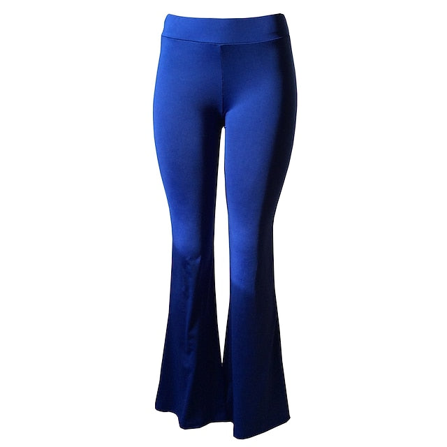 Women's Casual / Sporty Athleisure Flare Chinos Bell Bottom Wide Leg Full Length Dress Pants Weekend Yoga Stretchy Plain Comfort Mid Waist Slim White Black Blue Wine Coffee S M L XL