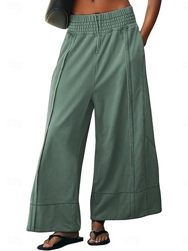 Women's Culottes Wide Leg Wide Leg Chinos Streetwear Casual Full Length Medium Waist Plain Elastic Waistband Comfy Comfort Inelastic Daily Outdoor Street Blue Apricot Black Red Spring Fall Loose Fit