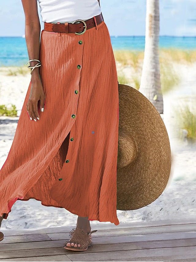 Women's Fashion coastal grandma style Summer Maxi Skirts Solid Colored Split Daily Vacation Black White Navy Blue Orange Autumn / Fall Polyester